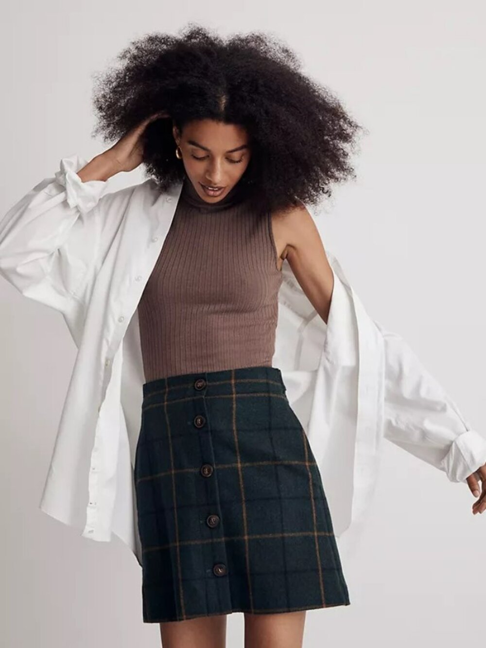 Madewell Wool Button-Front Mini Skirt Green Plaid Size 12